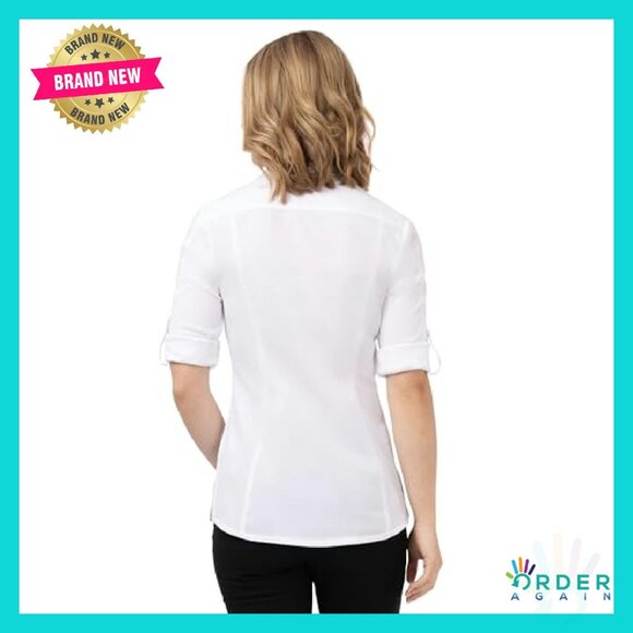 Mesh Panel Work Shirt Stretch Fabric Professional Chic Utility Top - Picture 3 of 7